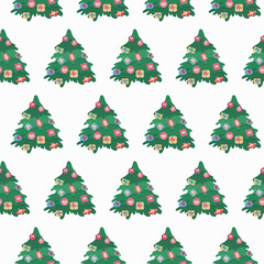 Christmas tree seamless pattern. Xmas festive background with fir trees. New year flat vector illustration.