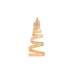 wood shavings on a white background. christmas concept