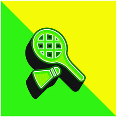 Badminton RAcket And Feather Green and yellow modern 3d vector icon logo