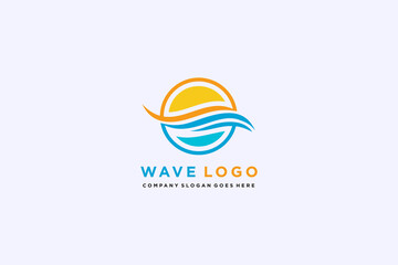 ocean wave isolated circle logo vector template illustration, usable logo for business company industry, travel, vacation, holiday, winter