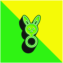 Baby Rattle With Bunny Head Shape Green and yellow modern 3d vector icon logo