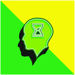 Bald Head With Hour Glass Inside Green and yellow modern 3d vector icon logo