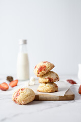 Strawberry cream cheese cookies. set on cafe table.