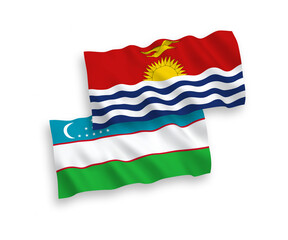 Flags of Republic of Kiribati and Uzbekistan on a white background