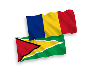 Flags of Romania and Co-operative Republic of Guyana on a white background