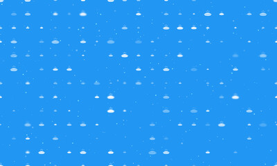 Seamless background pattern of evenly spaced white hot pie symbols of different sizes and opacity. Vector illustration on blue background with stars