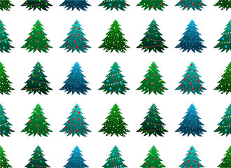 Decorated Christmas trees vector seamless pattern. Green spruce seamless background.