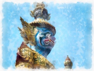 Fototapeta premium Bangkok Grand Palace watercolor style illustration impressionist painting.