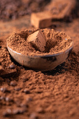 cocoa powder candie chocolate truffle natural dessert sweets meal snack on the table copy space food background rustic