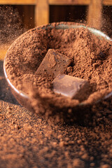 cocoa powder candie chocolate truffle natural dessert sweets meal snack on the table copy space food background rustic