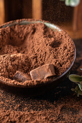 cocoa powder candie chocolate truffle natural dessert sweets meal snack on the table copy space food background rustic