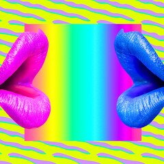Contemporary minimal pop surrealism collage art. Sensual lips. LGBTQ concept
