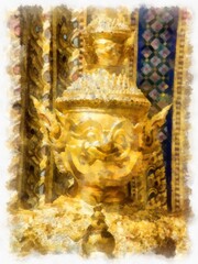 Bangkok Grand Palace watercolor style illustration impressionist painting.