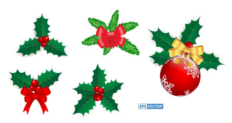 set of realistic decorative christmas isolated or design element christmas theme or christmas ribbon decoration concept. eps vector