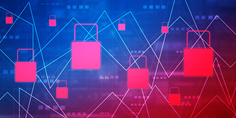 2d illustration Safety concept: Closed Padlock on digital background

