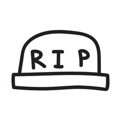 Stone grave, tombstone RIP with a cross Halloween linear vector icon in doodle style
