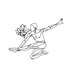 Man one line art vector. Surreal minimal illustration.  Man dancing. Contemporary dance. Dancer with magnolia flower. Minimalist ballet studio