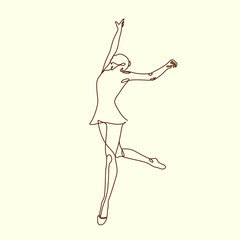Single continuous line drawing of young beauty professional gymnast girl perform floor exercise. Rhythmic gymnastic training and stretching concept. Trendy one line draw design vector illustration
