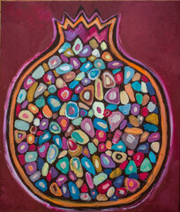 Pomegranate abstract acrylic painting on canvas.