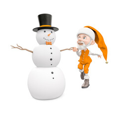 santa cartoon is playing with snow man