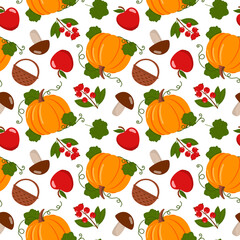 Autumn seamless pattern with pumpkins