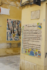 Old story written written on ceramic inside Kasbah neighborhood, Mazara del Vallo, Trapani, Sicily, Italy