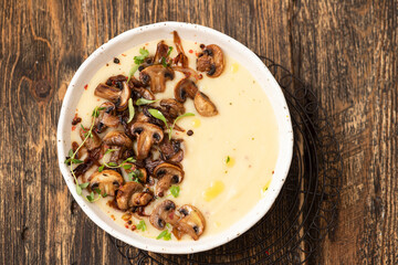 Delicious homemade soup with garlic croutons
