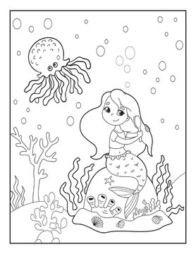 Mermaid Coloring Book Pages for Kids. Coloring book for children. Mermaids.