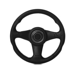 New black steering wheel isolated on white