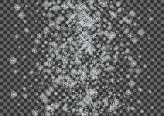 White Confetti Background Vector Transparent. Snow Design Pattern. Grey Snowflake Luxury Texture. Frozen Flake Card.