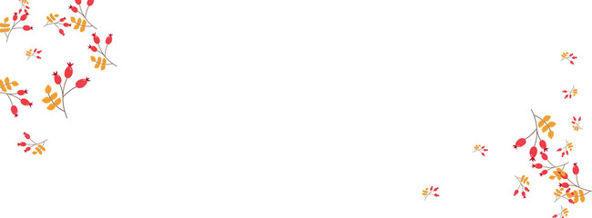 Red Leaves Background White Vector. Herb Floral Design. Green Leaf School. Forest Texture. Berries Label.