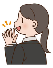拍手する横向きの女性　スーツ