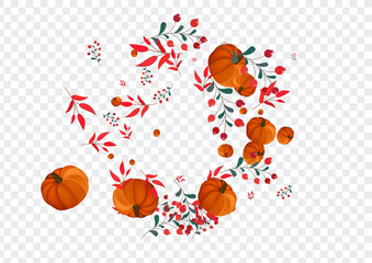 Gold Gourd Background Transparent Vector. Green Food Illustration. Colorful Rowan Decorative Frame. Leaf Season. Cozy Border.