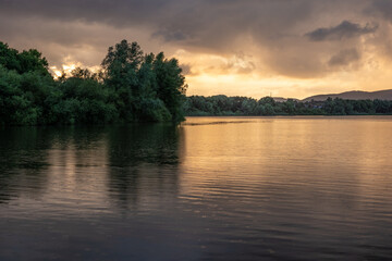 Fototapeta na wymiar Lake Mittlerer See at sunset in Germany