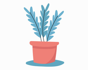 Potted houseplant. Cute pot with a green plant, an element of the interior. Vector illustration
