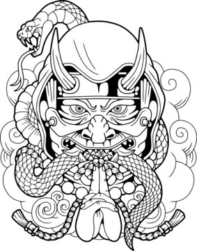 mythological japanese assassin shinobi, illustration design