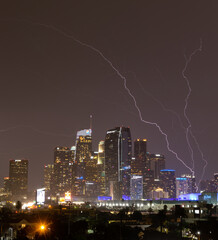 Lightning storm over downtown Los Angeles