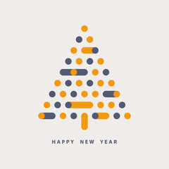 Happy new year greeting card. Christmas tree of geometric shapes. Abstract festive background. Holiday banner. Vector illustration in flat style. Modern design poster, cover, wallpaper.