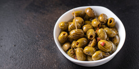 olive grill fruit fresh olives grilled plate meal snack on the table copy space food background rustic 