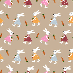 Vector seamless pattern with bunnies and carrots