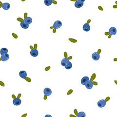 Seamless pattern with blueberries on a white background. Blueberry.