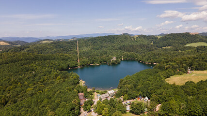 Fototapeta na wymiar Aerial view of Lake Pocuvadlo in the locality of Banska Stiavnica in Slovakia