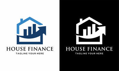 Vector graph and real estate logo combination. Diagram and house symbol or icon. Unique chart and rent design template. on a black and white background.