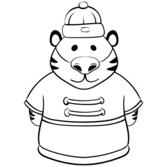 Chinese Tiger. Animal Wild predator Vector illustration Cartoon style, Coloring