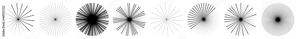 Poster radial, radiating lines, stripes abstract circular element. rays, beams starburst, sunburst element.