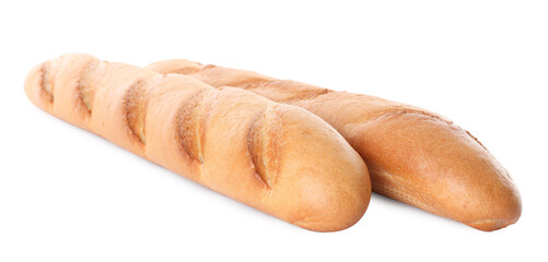Tasty baguettes on white background. Fresh bread