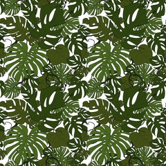 Monstera leaves seamless pattern on a white background