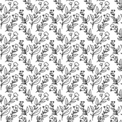 Floral doodle geometric pattern seamless black and white
