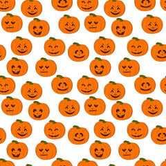 Seamless white background with orange Jack’s lamps, Halloween.