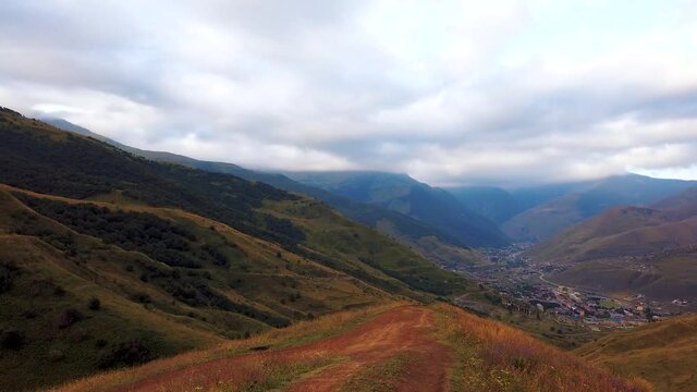 Sunrise in the Caucasus Mountains. Upper Fiagdon